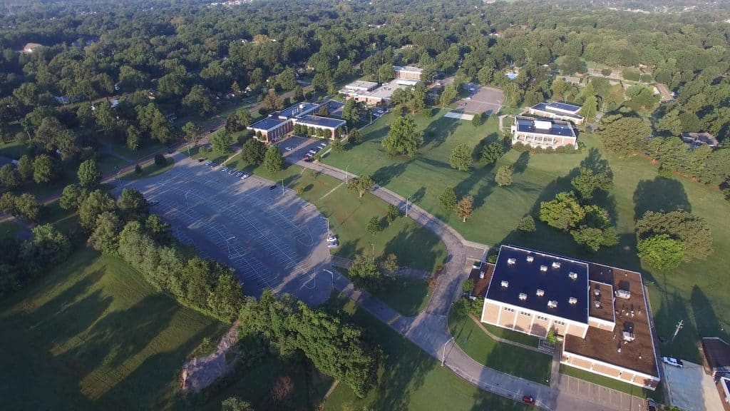 Aerial view of Dyersburg State Community College campus; photo taken from the northeast (facing southwest).