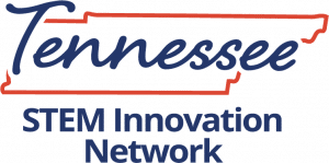Logo for the Tennessee STEM Innovation Network. The word “Tennessee” appears in blue cursive script across a red outline of the state of Tennessee. Beneath the state outline, “STEM Innovation Network” is displayed in large blue sans-serif text.